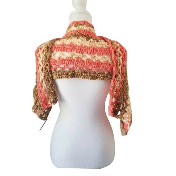 Handmade Stole Crochet peach, brown and beige - Picture 4 of 5